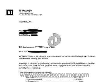 td finance payoff address