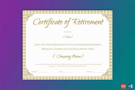 Certificate Of Retirement Template Fresh Certificate Of Farewell Free