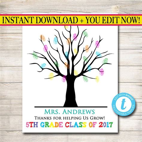Teacher Thumbprint Tree Printable
