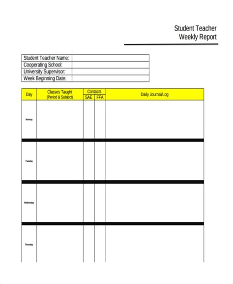 Weekly Progress Report Printables & Template for 6th 12th Grade