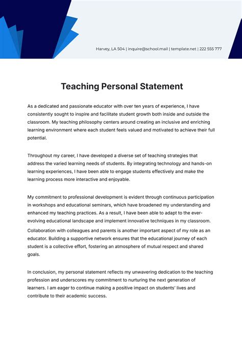 teaching application personal statement examples
