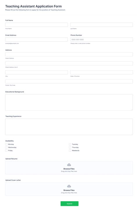 teaching assistant application form template