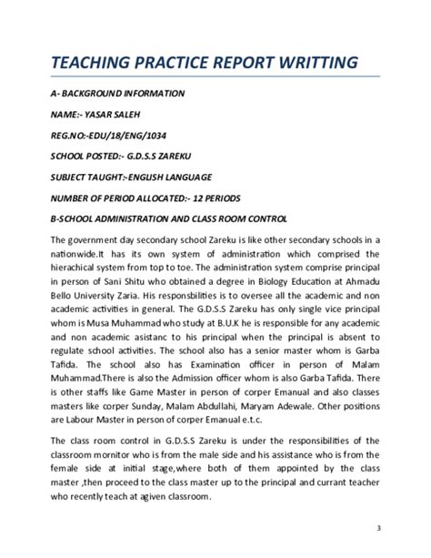 Teaching Practice Report Example