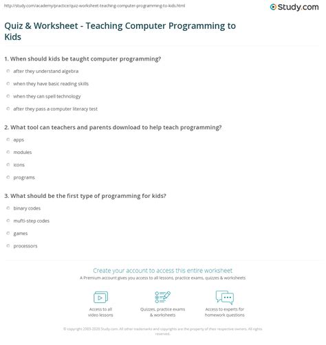 Teaching Programming To Kids Worksheets