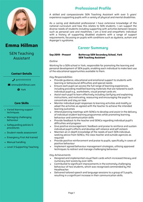 teaching skills cv examples