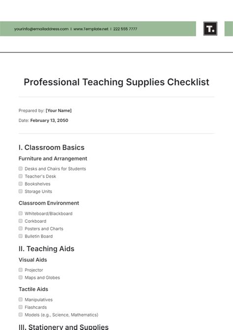 Teaching Supplies List