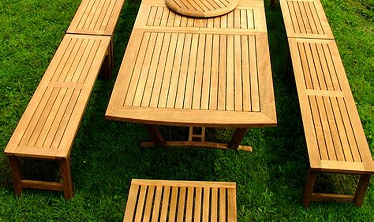 teak picnic table and benches