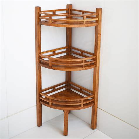 Teak Bathroom Corner Shelf