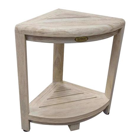 Teak Corner Shower Bench Grey