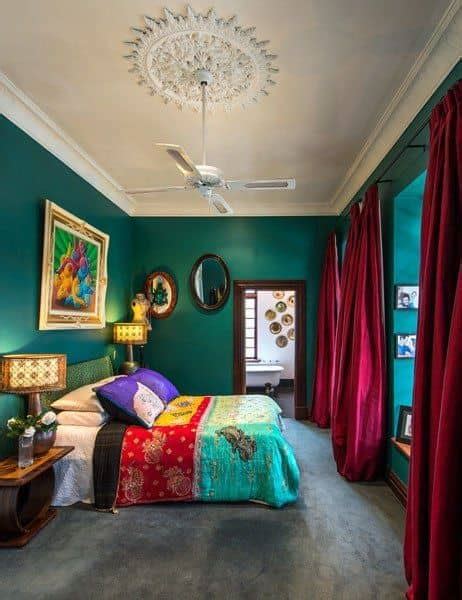 Teal And Red Bedroom