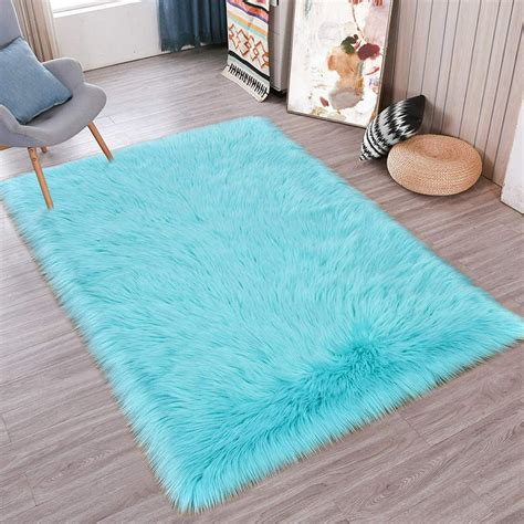 teal blue fluffy rug