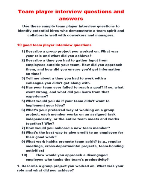 team player interview questions and answers pdf
