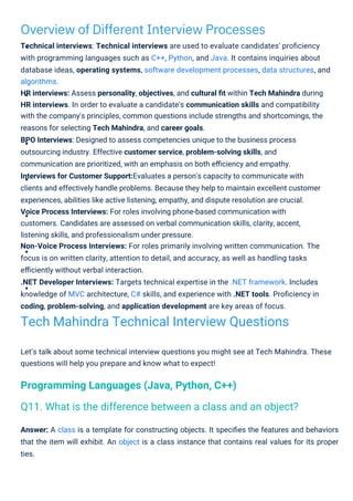 tech mahindra technical interview coding questions