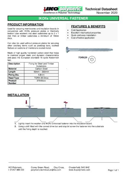 Technical Data Sheet For Fasteners