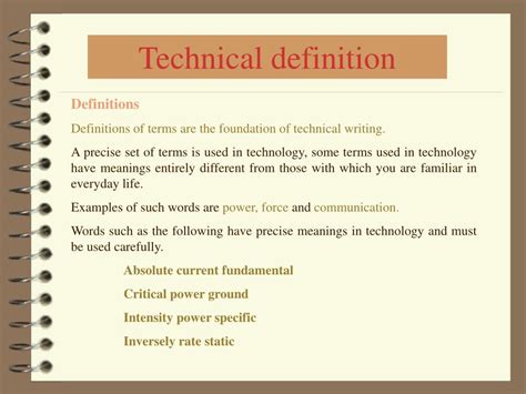 technical definition words examples