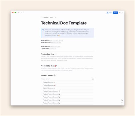 technical documentation plan template