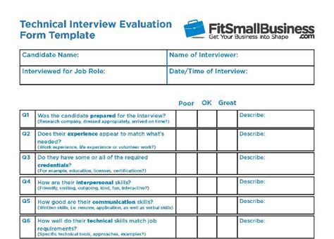 technical interview evaluation form excel