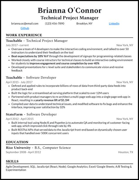 technical program manager cv example