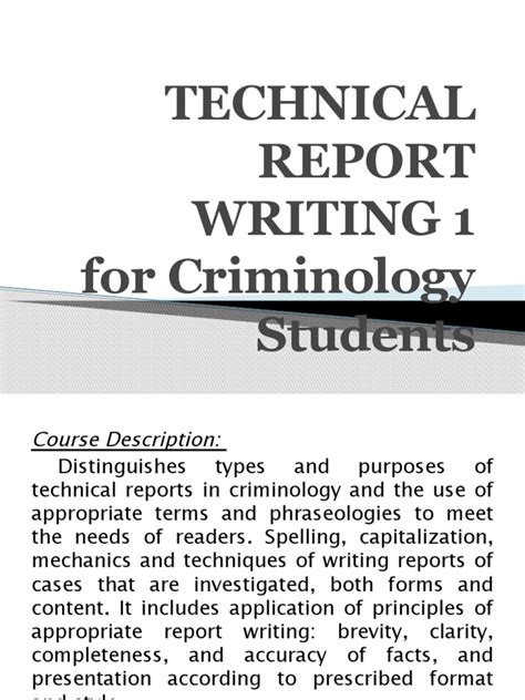 technical report writing and presentation in criminology