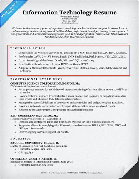 technical skills to write in cv