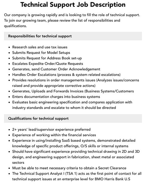 Technical Support Job Description Uk