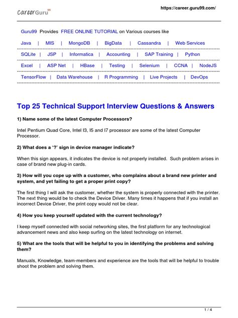 Technical Support Questions And Answers Pdf