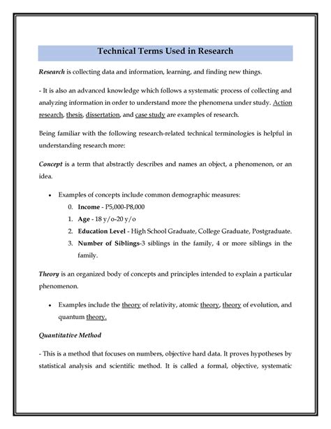 technical terms used in research example