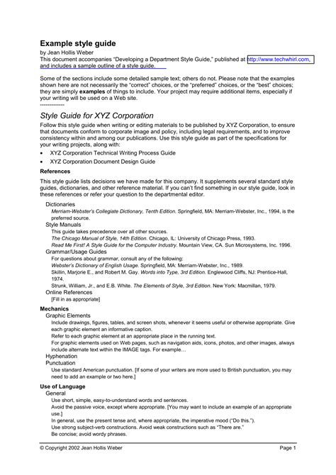 Technical Writing Style Guide Template