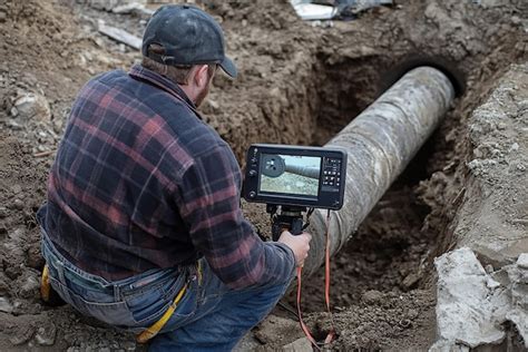 technician inspecting underground pipe