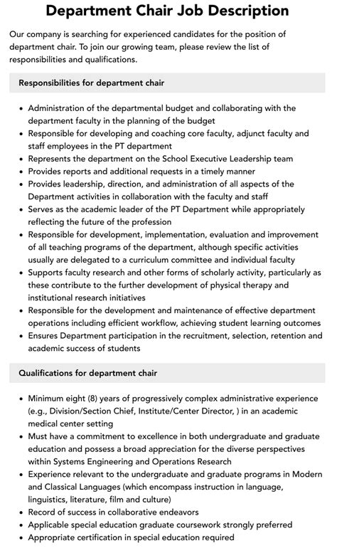 Technology Chair Job Description