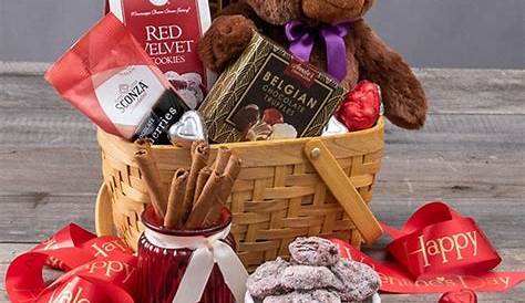 Valentines Treasures Chocolate and Candy Gift Basket with Teddy Bear