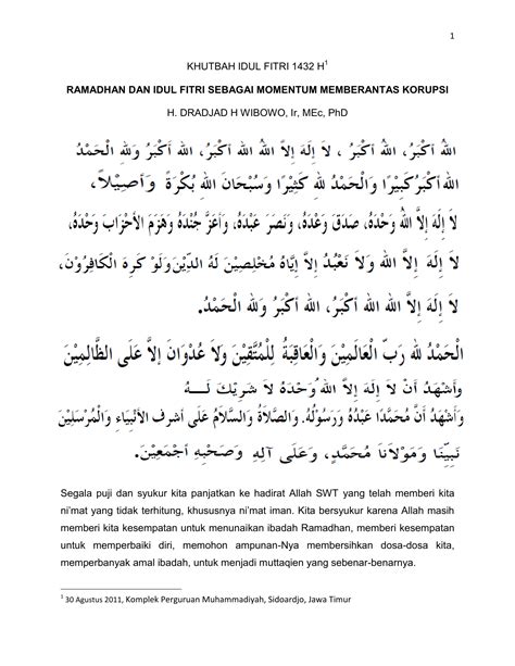 Teks Khutbah Idul Fitri Singkat