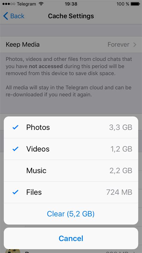 telegram delete from cache