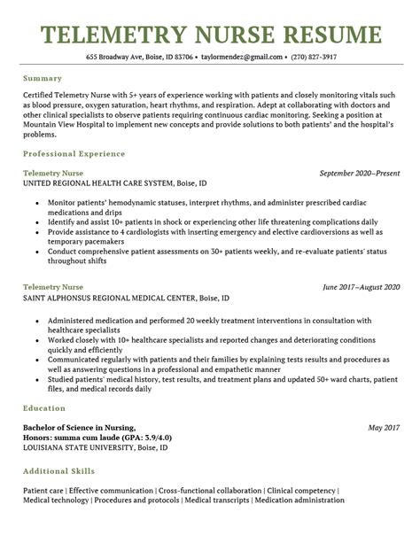 Registered Nurse, Cardiac Telemetry Resume Example