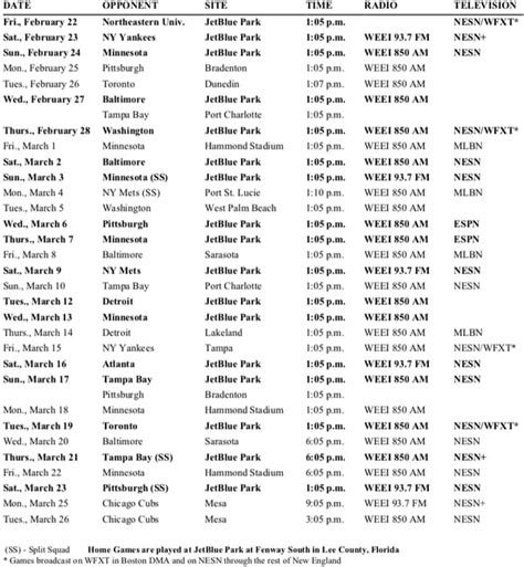 televised red sox spring training games