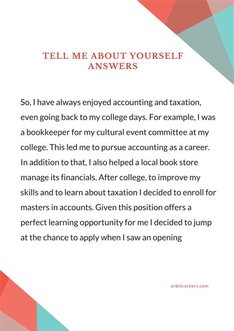 tell about yourself in interview sample answer for freshers