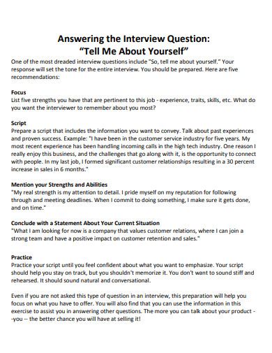 tell me about yourself in interview example for experienced