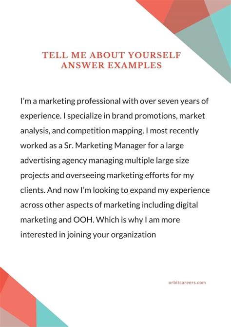 tell me about yourself in interview sample answer for freshers