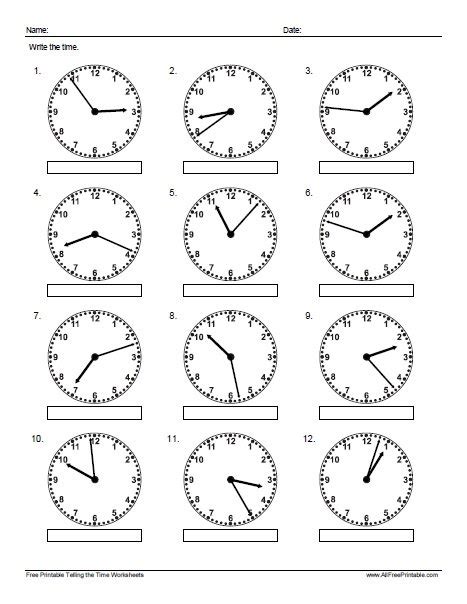 Telling The Time Exercises Printable