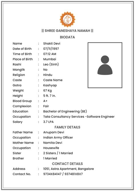 Marriage Biodata Word Format Doc Free Download