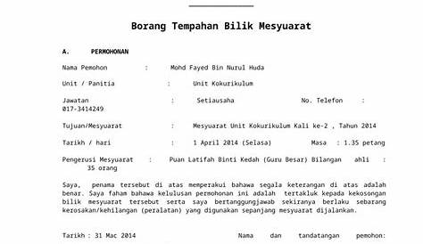 Borang Tempahan Bilik Mesyuarat MPBPI | PDF