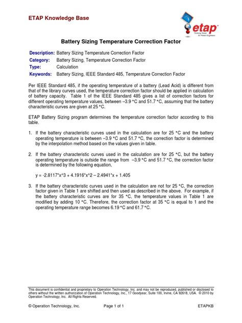Temperature Correction Factor Battery