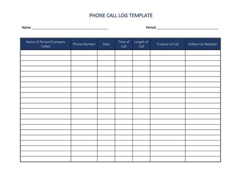 Free Printable Call Log Template Of Missed Call Log Fillable Pdf