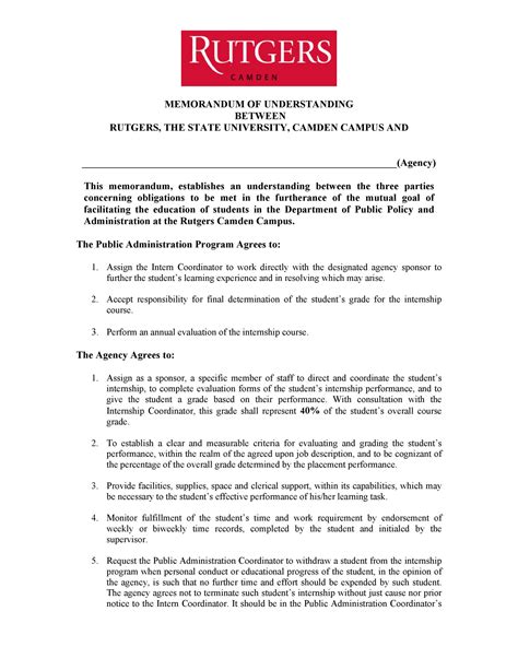 Template For Memorandum Of Agreement