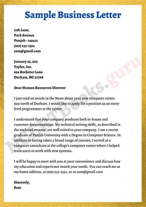 template of business letter