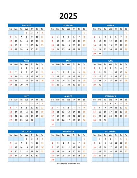 Template Calendario 2025