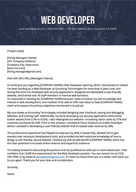 Template Cover Letter For  Developer