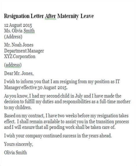 Return From Maternity Leave Letter Template From Employer from tse1.mm.bing.net