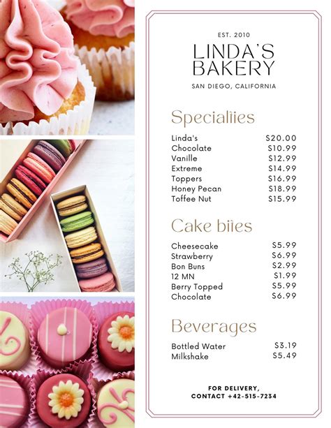 Template For Cake Menu