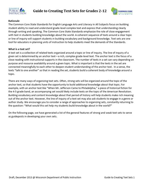 Template For Creating Text Sets Aligned With Standards Printable